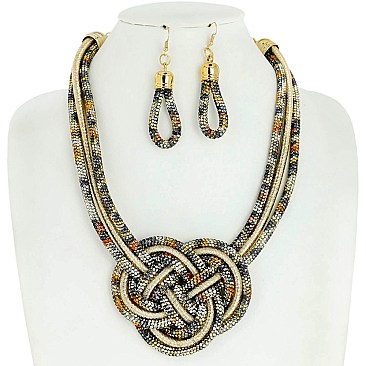 TRENDY KNOTTED ROPE STATEMENT NECKLACE & EARRINGS SET