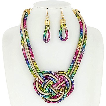 TRENDY KNOTTED ROPE STATEMENT NECKLACE & EARRINGS SET