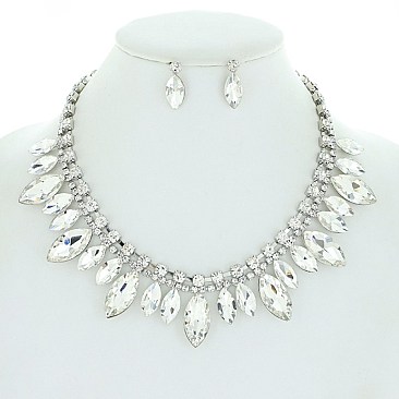 Unique Baguette Crystal Rhinestone Necklace Earring Set