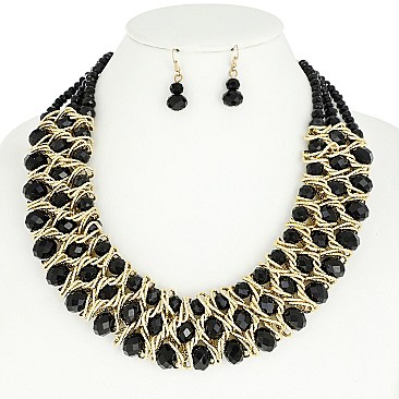 Trendy Fashion Bead Necklace Earrings Set