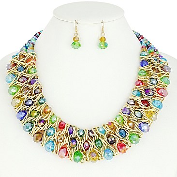Trendy Fashion Bead Necklace Earrings Set