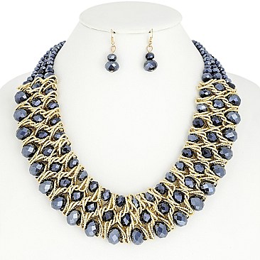 Trendy Fashion Bead Necklace Earrings Set