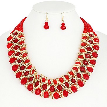 Trendy Fashion Bead Necklace Earrings Set