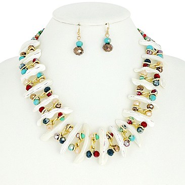 TRENDY BEAD NECKLACE AND EARRINGS SET