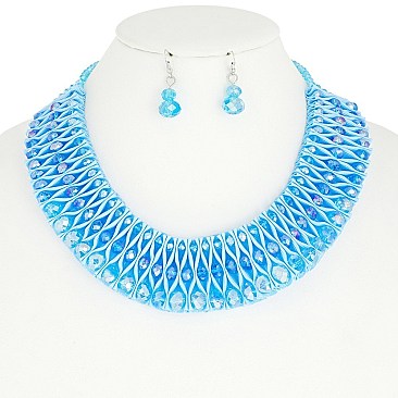 Fashionable Bead Necklace Earrings Set