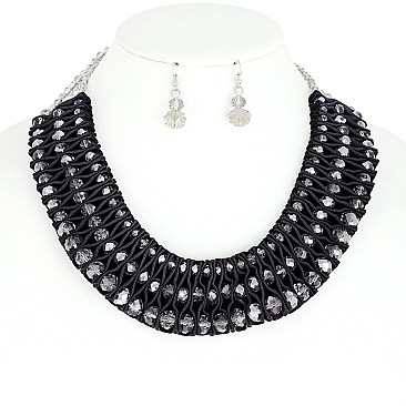 Fashionable Bead Necklace Earrings Set