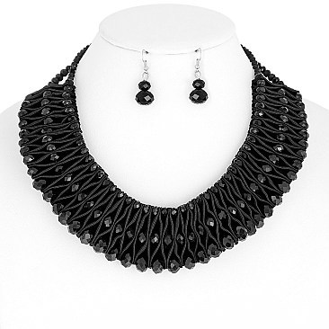 Fashionable Bead Necklace Earrings Set