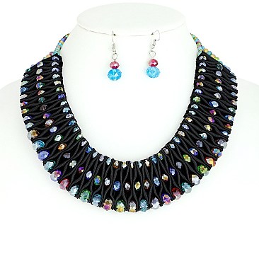 Fashionable Bead Necklace Earrings Set