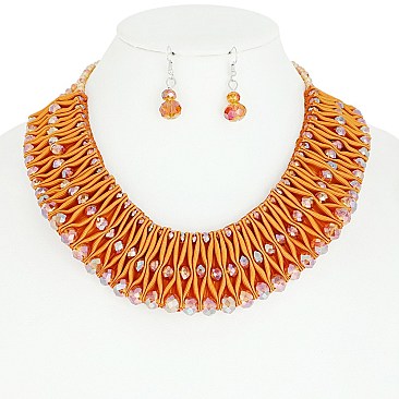 Fashionable Bead Necklace Earrings Set