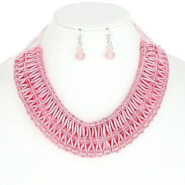 Fashionable Bead Necklace Earrings Set