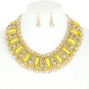 STYLISH NATURAL STONE AND ACRYLIC BEAD NECKLACE EARRINGS SET