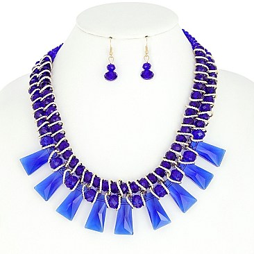 Fashionable Acrylic Bead Necklace Earrings Set