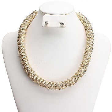 TWISTED METAL AND RHINESTONE NECKLACE SET