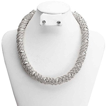 TWISTED METAL AND RHINESTONE NECKLACE SET