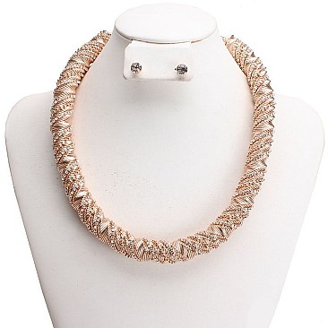 TWISTED METAL AND RHINESTONE NECKLACE SET