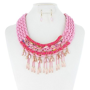 STYLISH WEAVED W/ BEADS NECKLACE SET SLNEY8200