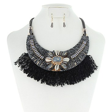 STYLISH SHELL ACCENT FRINGE NECKLACE SET SLNEY8204