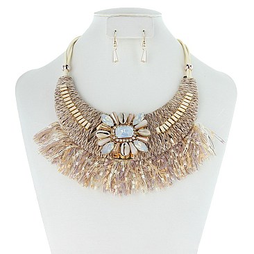 STYLISH SHELL ACCENT FRINGE NECKLACE SET SLNEY8204