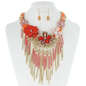 STYLISH FLORAL AND GEMS NECKLACE SET SLNEY8208