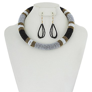 TRENDY BEADED TRIBAL SNAKE NECKLACE SET