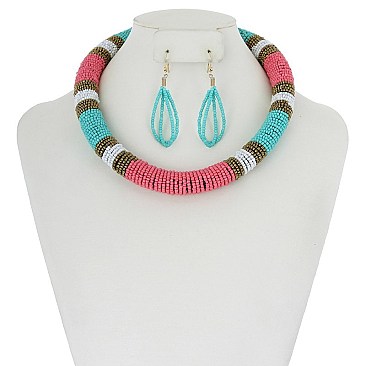 TRENDY BEADED TRIBAL SNAKE NECKLACE SET