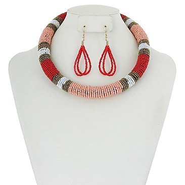 TRENDY BEADED TRIBAL SNAKE NECKLACE SET