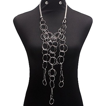 DANGLING METAL RINGS NECKLACE SET
