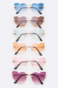 Pack of 12 Fashionable Cute Rimless Heart Sunglasses