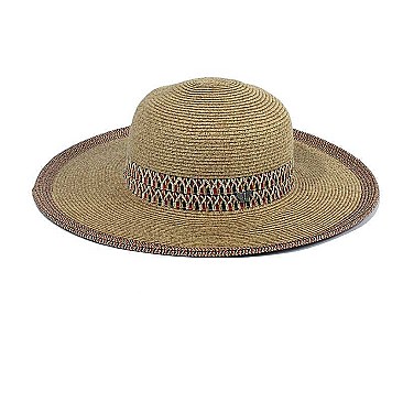 TRIMMED WIDE BRIM STRAW HAT