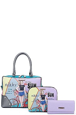 SUMMER RIDE PRINT SATCHEL CROSSBODY AND WALLET Nikky by Nicole Lee
