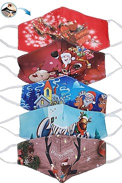 PACK OF 12 TRENDY ASSORTED COLOR DUST PROOF CHRISTMAS THEME MASK