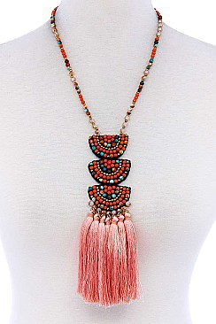 MULTI TASSEL AND BEADED NECKLACE