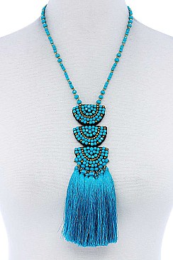 MULTI TASSEL AND BEADED NECKLACE
