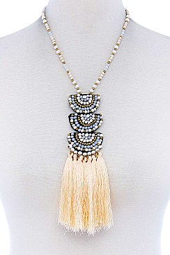 MULTI TASSEL AND BEADED NECKLACE