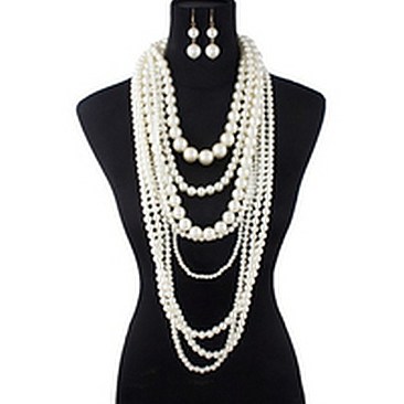 Extra Chunky Multi Strand Pearls Necklace and Earrings Set