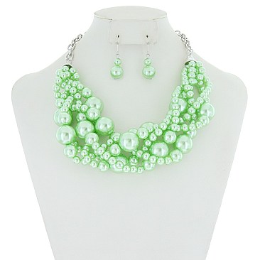 Trendy Multi Pearl Twist Necklace & Earring Set