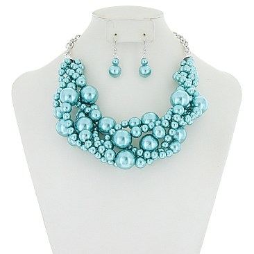 Trendy Multi Pearl Twist Necklace & Earring Set