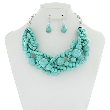 Trendy Multi Pearl Twist Necklace & Earring Set