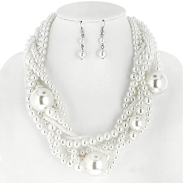 STYLISH TWISTED MULTI PEARL STRAND NECKLACE AND EARRINGS SET