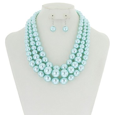 Solidarity Pearl NECKLACE Set 3-LAYER PEARLS with earrings