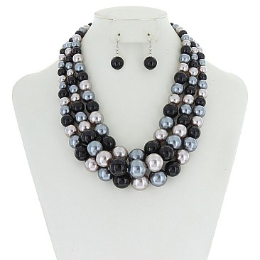 Solidarity Pearl NECKLACE Set 3-LAYER PEARLS with earrings