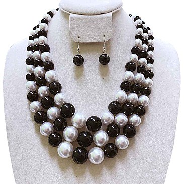 Solidarity Pearl NECKLACE Set 3-LAYER PEARLS with earrings