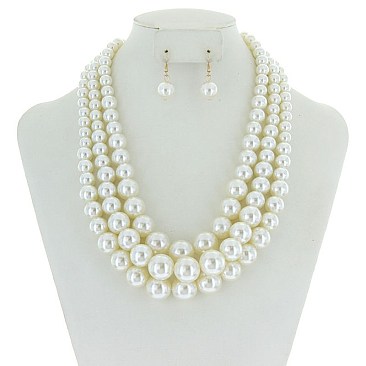 Solidarity Pearl NECKLACE Set 3-LAYER PEARLS with earrings