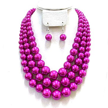 Solidarity Pearl NECKLACE Set 3-LAYER PEARLS with earrings