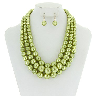 Solidarity Pearl NECKLACE Set 3-LAYER PEARLS with earrings