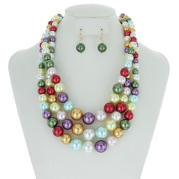 Solidarity Pearl NECKLACE Set 3-LAYER PEARLS with earrings