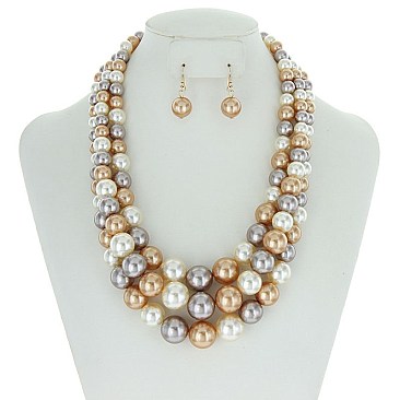 Solidarity Pearl NECKLACE Set 3-LAYER PEARLS with earrings