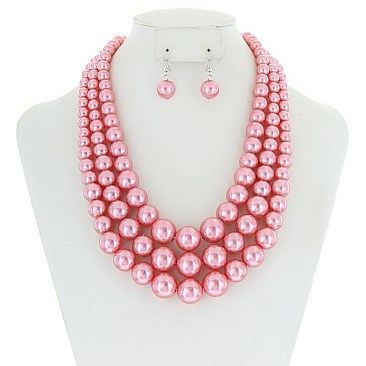 Solidarity Pearl NECKLACE Set 3-LAYER PEARLS with earrings