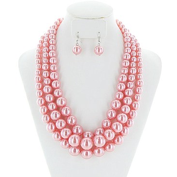 Solidarity Pearl NECKLACE Set 3-LAYER PEARLS with earrings