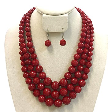 Solidarity Pearl NECKLACE Set 3-LAYER PEARLS with earrings